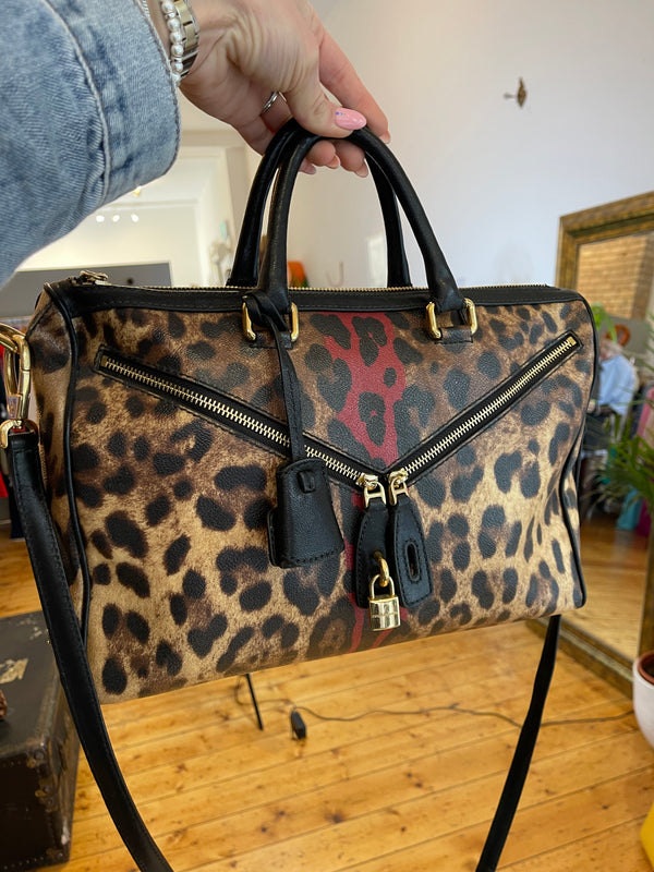 Dolce & Gabbana Leopard Print Handbag w/ red trim