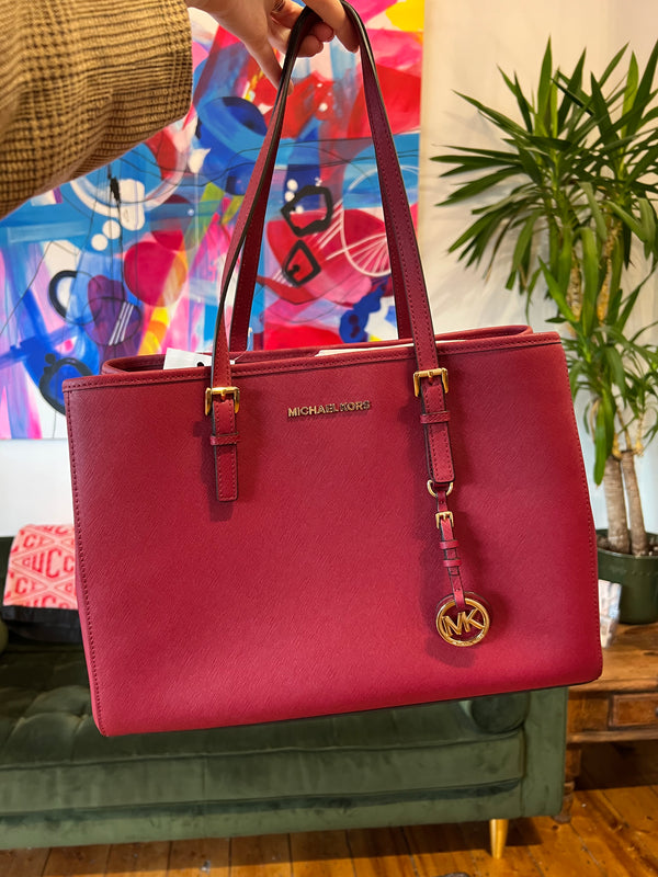 Michael Kors Red Leather Jet Set Tote