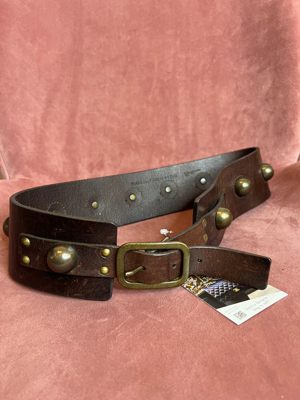Diane Von Furstenberg Brown Studded Leather Belt - Size Small / Medium