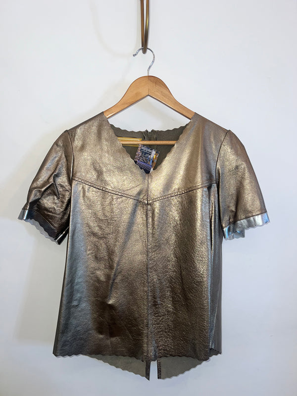 Manley Size UK 10 Metallic Leather T-Shirt