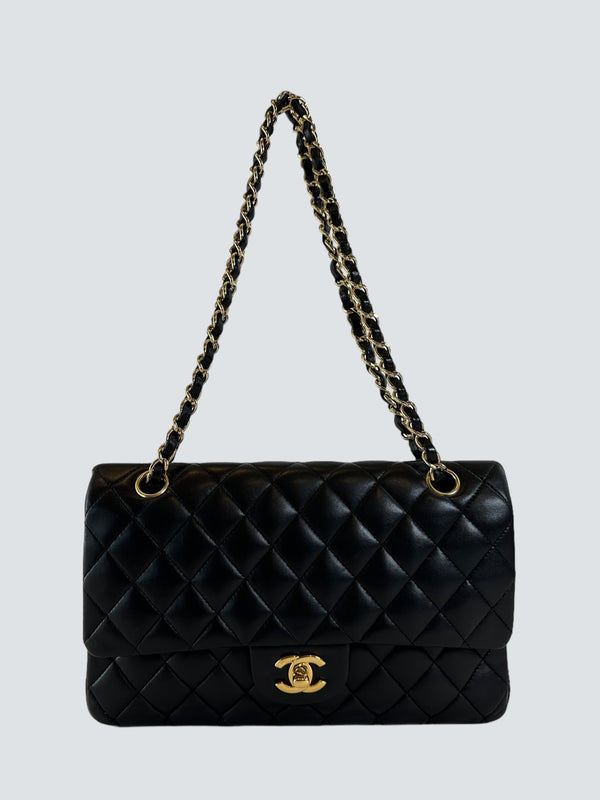 Chanel Black Lambskin Leather Medium Classic Flap
