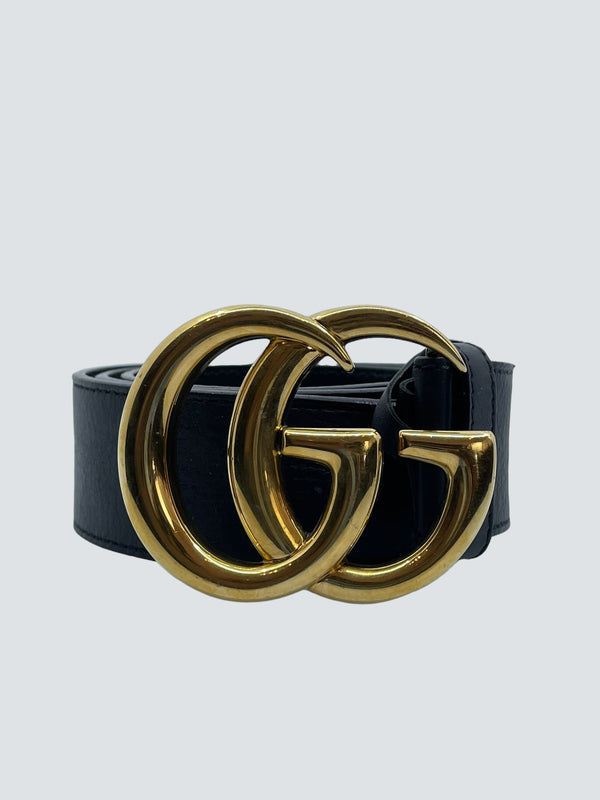 Gucci Black Leather GG Marmont Belt - 75/30 - 4cm wide