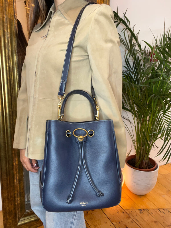 Mulberry Navy Leather Hampstead Bucket Bag