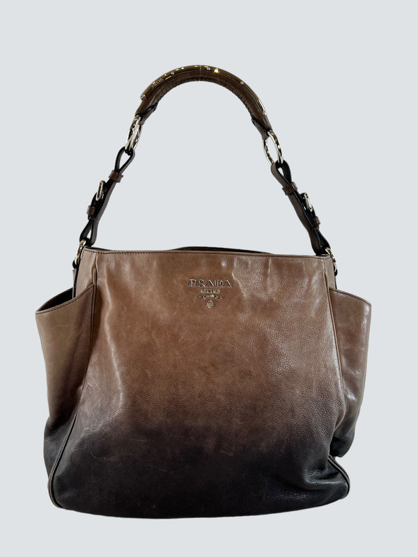 Prada Brown Ombre Effect Leather Hobo