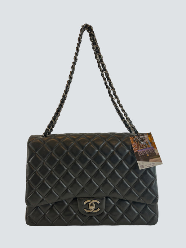 Chanel Black Lambskin Leather Maxi Double Flap