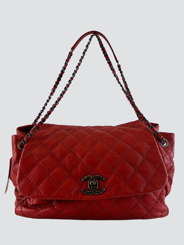 Chanel Red Calfskin Leather large Shoulder Bag