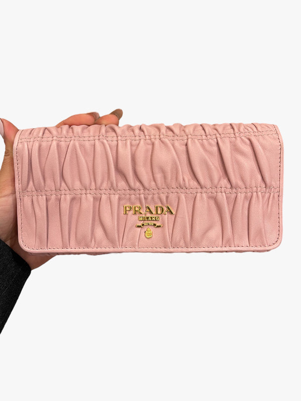 Prada Dusty Pink Ruched Leather Wallet