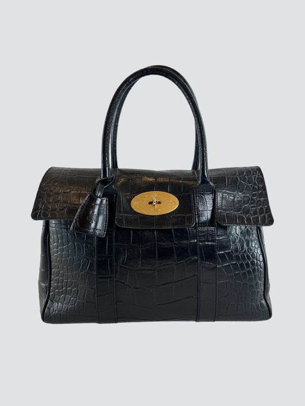 Mulberry Black Croc Effect Leather Bayswater Tote