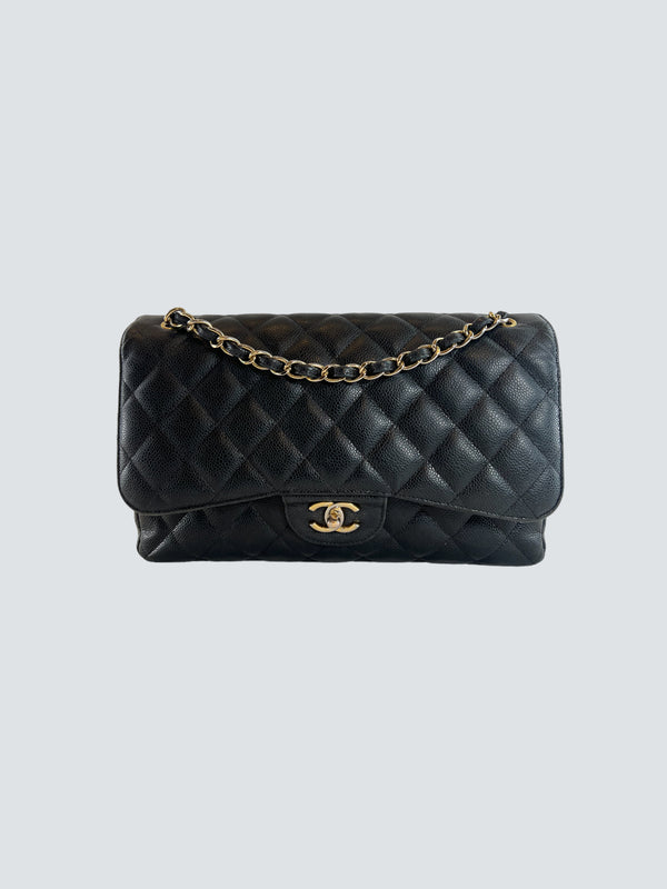 Chanel Black Caviar Leather Jumbo Double Flap