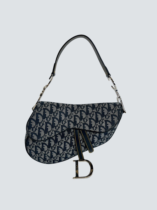 Christian Dior Blue Monogram Canvas Saddle Bag