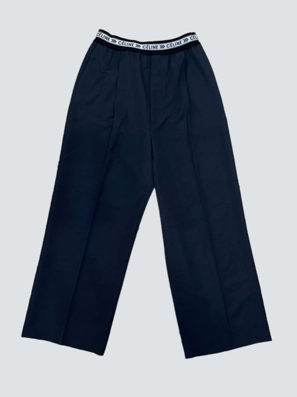 Celine Size 40 Black Navy Logo Trousers