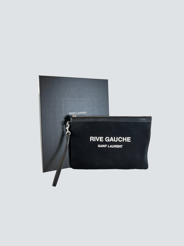 Saint Laurent Rive Gauche Black Fabric Clutch