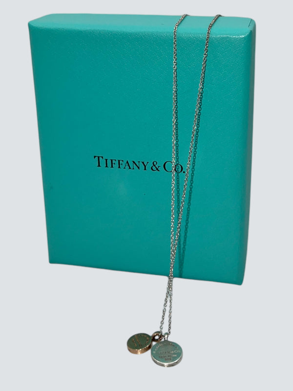 Tiffany and Co. Sterling Silver Necklace With Rose Gold & Silver Pendants