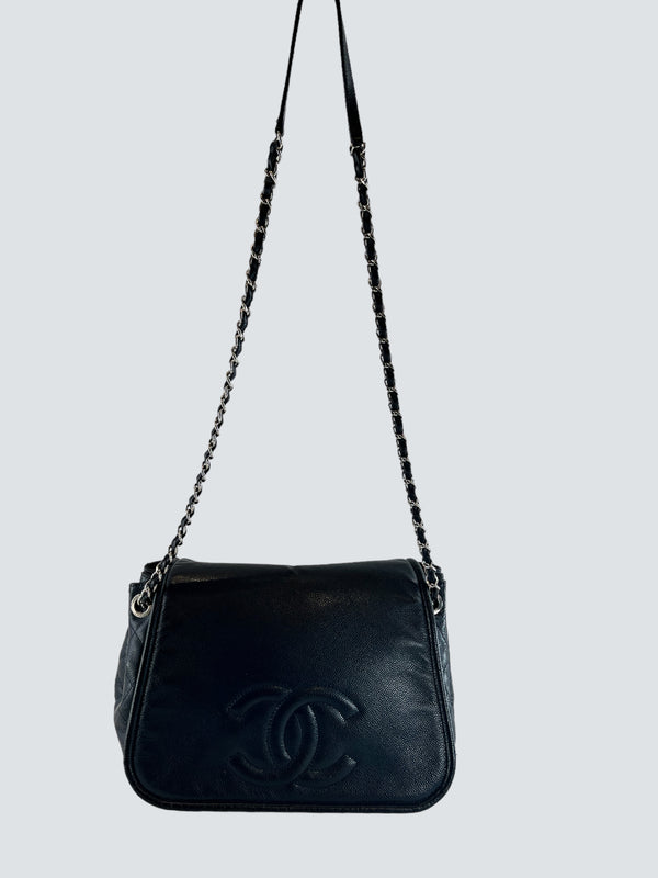 Chanel Navy Caviar Leather Accordion Shoulder Bag