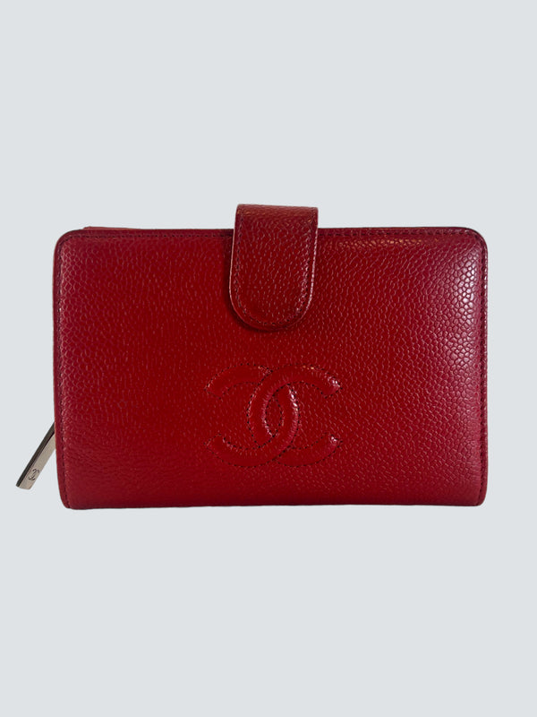 Chanel Red Caviar Leather Wallet