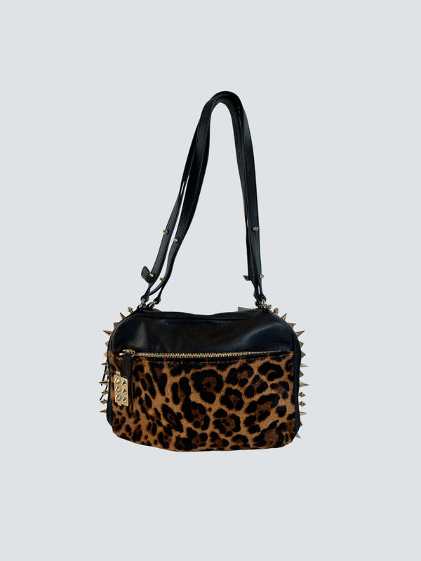 Christian Louboutin Black Leather And Leopard Print Roxanne Shoulder Handbag