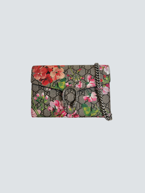 Gucci Supreme Blooms Dionysus Canvas Wallet on Chain