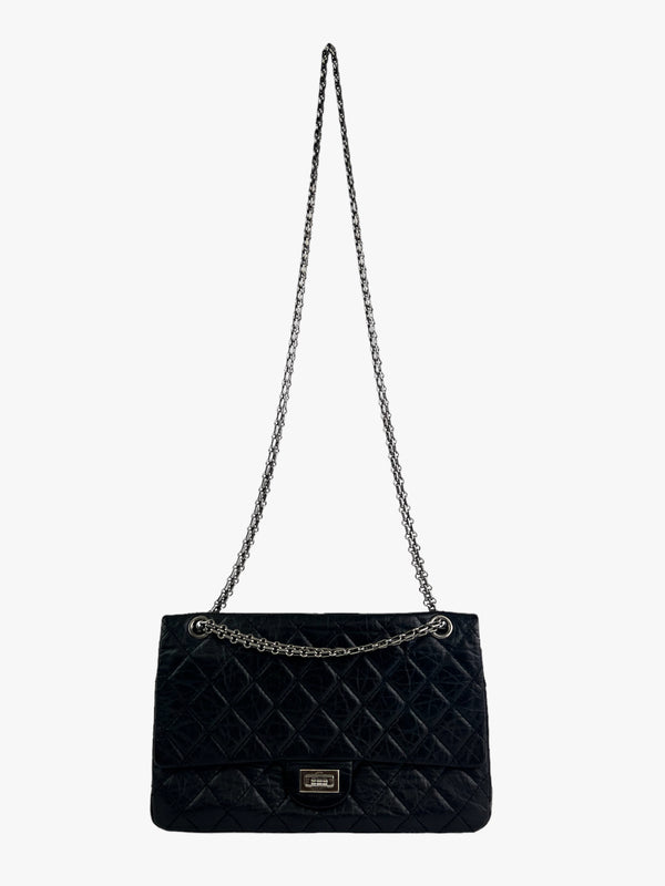 Chanel Black Calfskin Leather 2.55 Medium Reissue with Silvertone Hardware