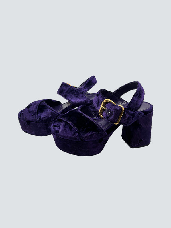 Prada Purple Velvet Platform Shoes - UK 4 / EU 37