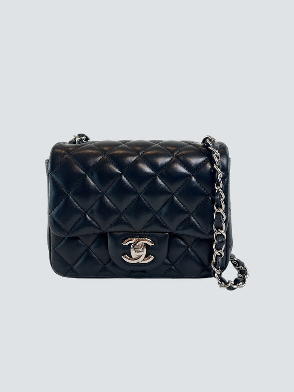 Chanel Black Lambskin Leather Mini Square Flap