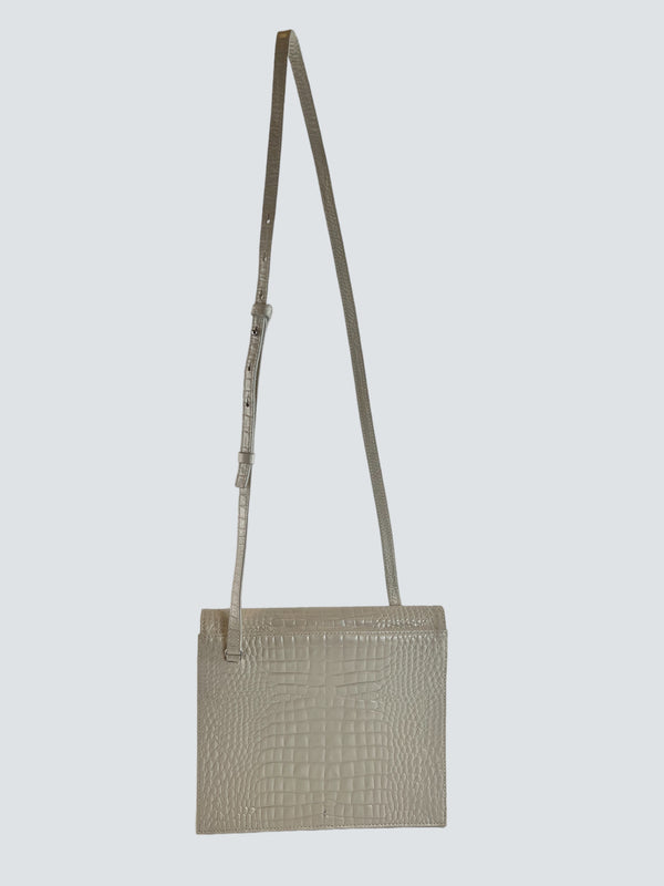 gu_de Edie Ivory Croc Effect Leather Handbag