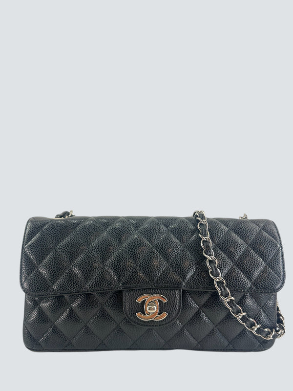 Chanel Black Caviar Leather East West Shoulder Handbag