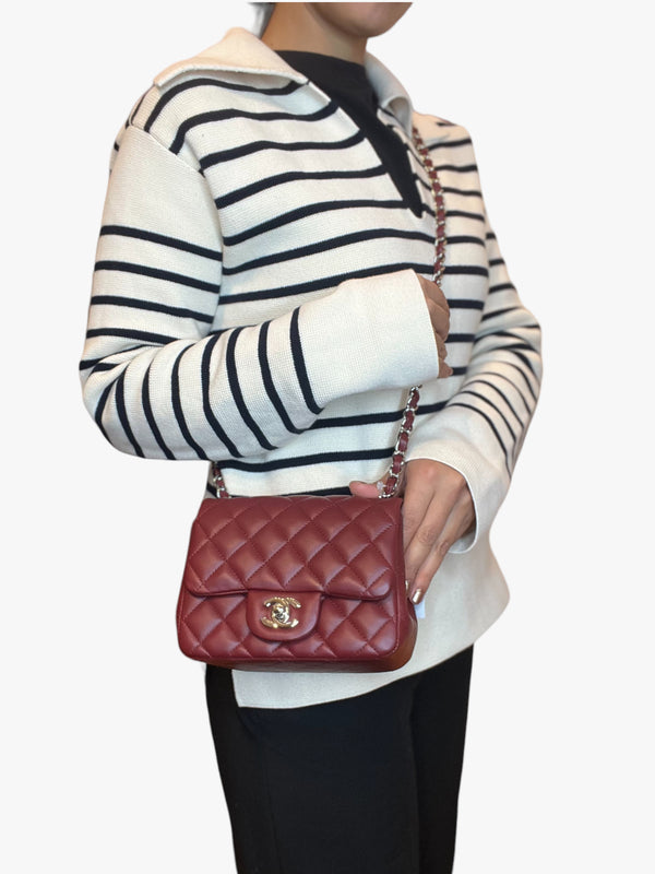 Chanel Red Lambskin Leather Mini Square Flap