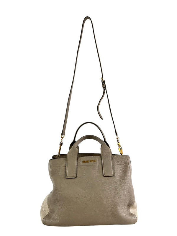 MiuMiu Pale Grey Leather Tote Handbag