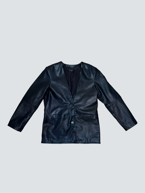 Selected Size Medium Black Leather Blazer Jacket