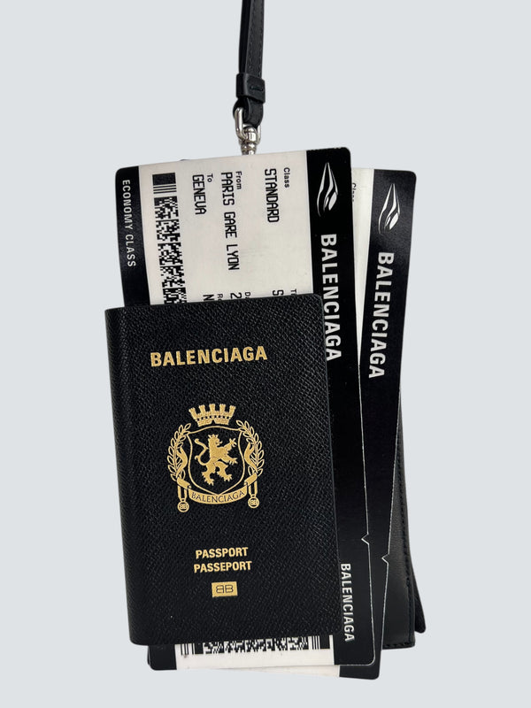 Balenciaga Black Leather Passport / Phone Holder