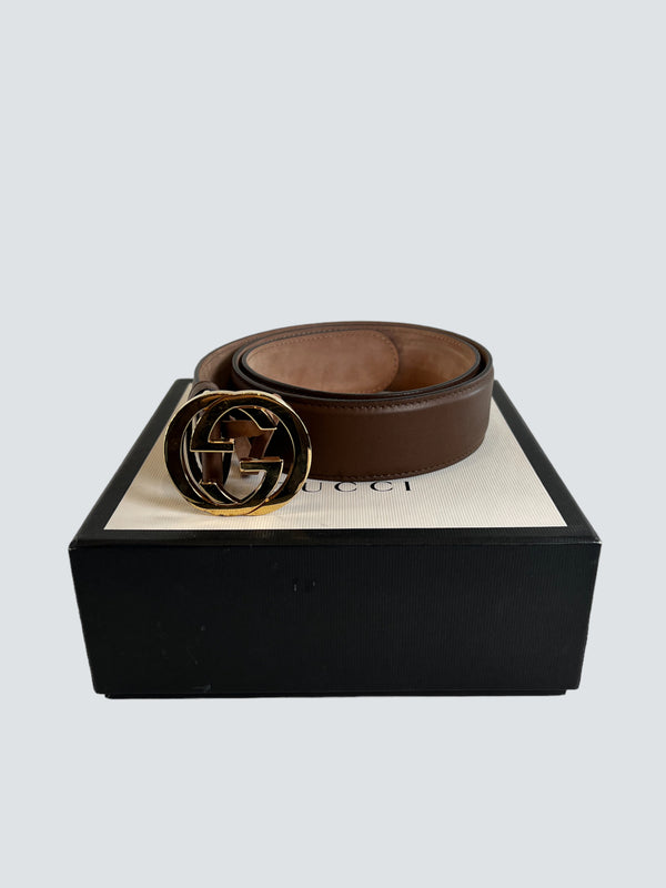Gucci Brown Leather GG Belt - 32” / 80cm