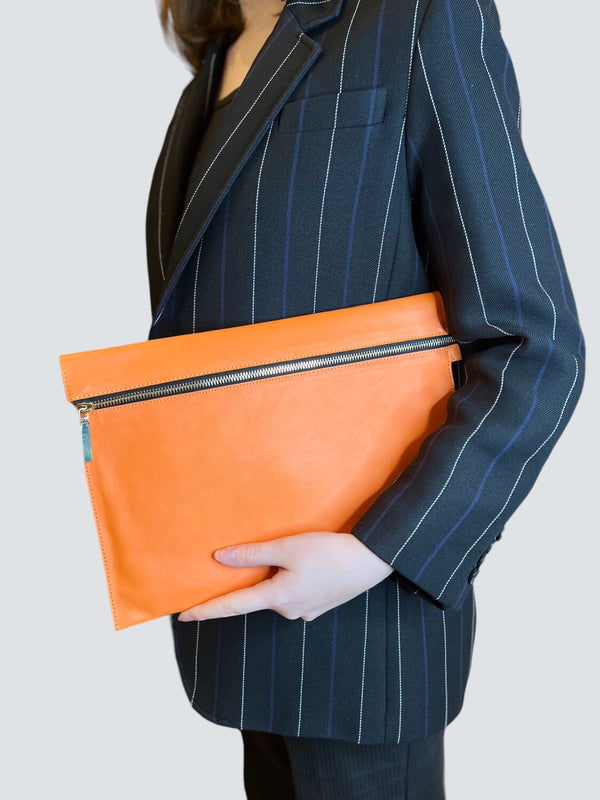 Victoria Beckham Orange Leather Large Zip Clutch
