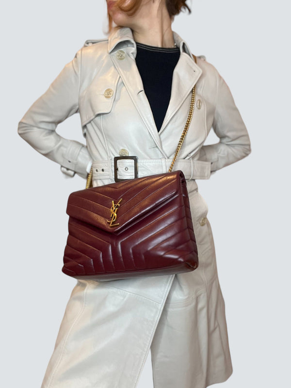 Saint Laurent Burgundy Chevron Leather Medium LouLou Shoulder Bag