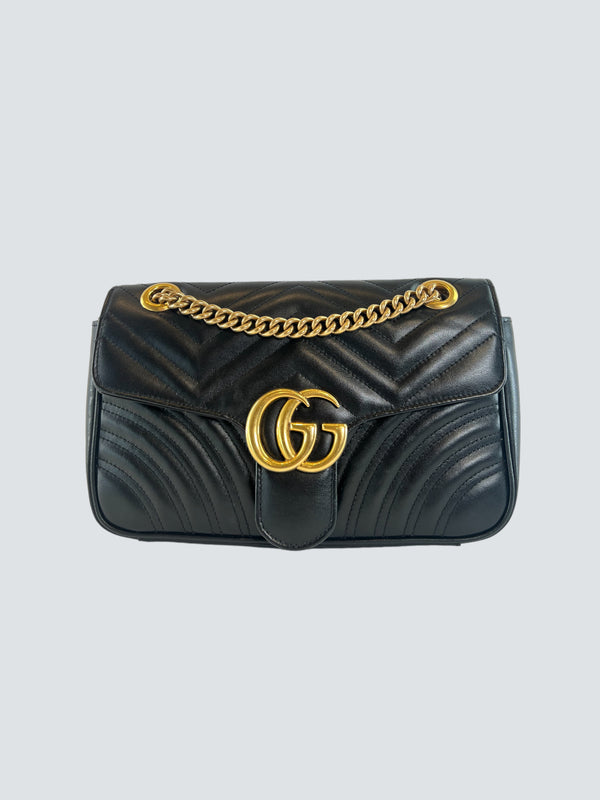 Small Gucci Black Matelasse Leather Small GG Marmont Crossbody