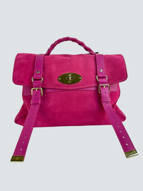 Large Mulberry Pink Suede Leather Alexa Satchel