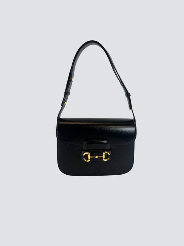 Gucci Black Leather Horsebit 1995 Shoulder Bag