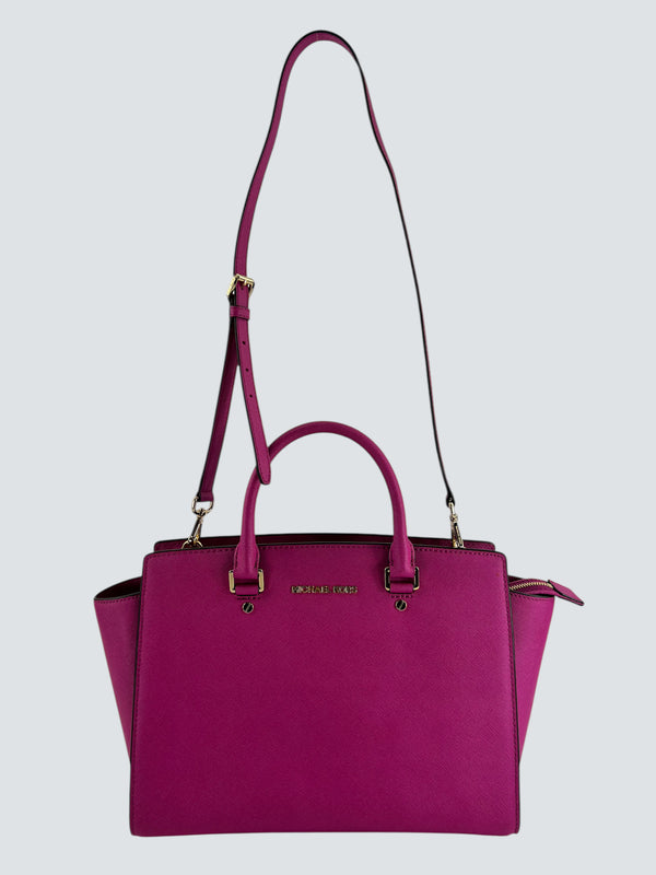 Michael Kors Purple Leather Selma Tote Handbag