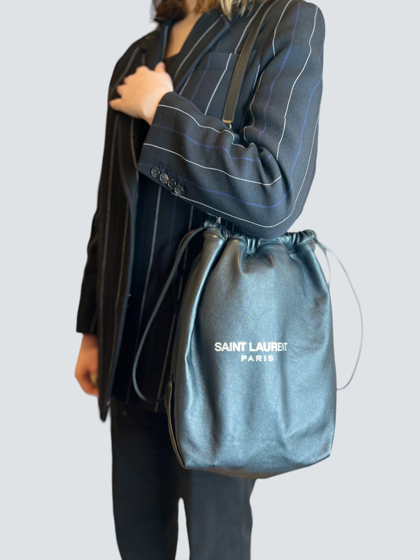 Saint Laurent Black Lambskin Leather Teddy Bucket bag
