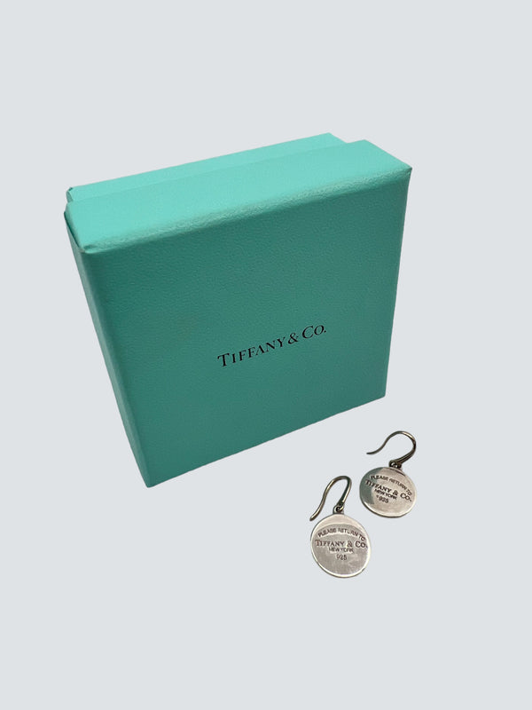 Tiffany and Co. Sterling Silver Logo Drop Earrings