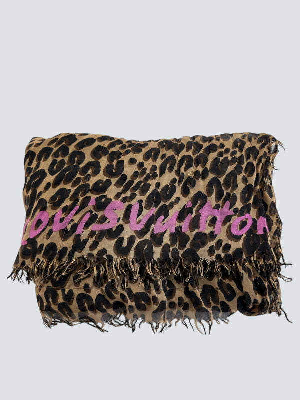 Louis Vuitton Leapord Print Silk & Cashmere Scarf