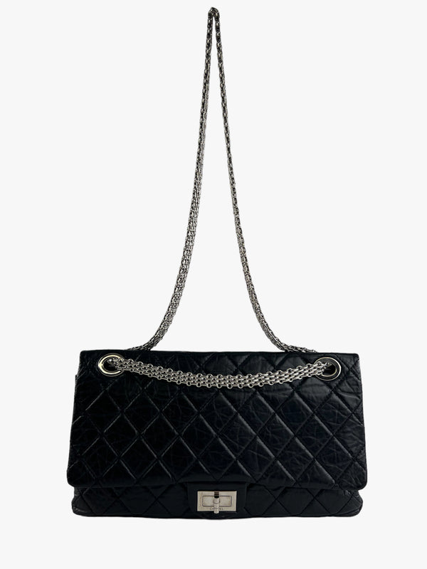 Chanel Black Aged Calfskin Leather 2.55 Maxi Flap - Limited Edition Mobile Art by Karl Lagerfeld