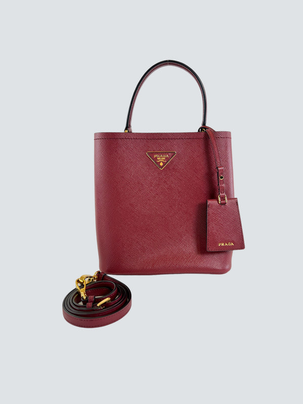 Prada Burgundy Saffiano Leather Medium Panier Shoulder Bag