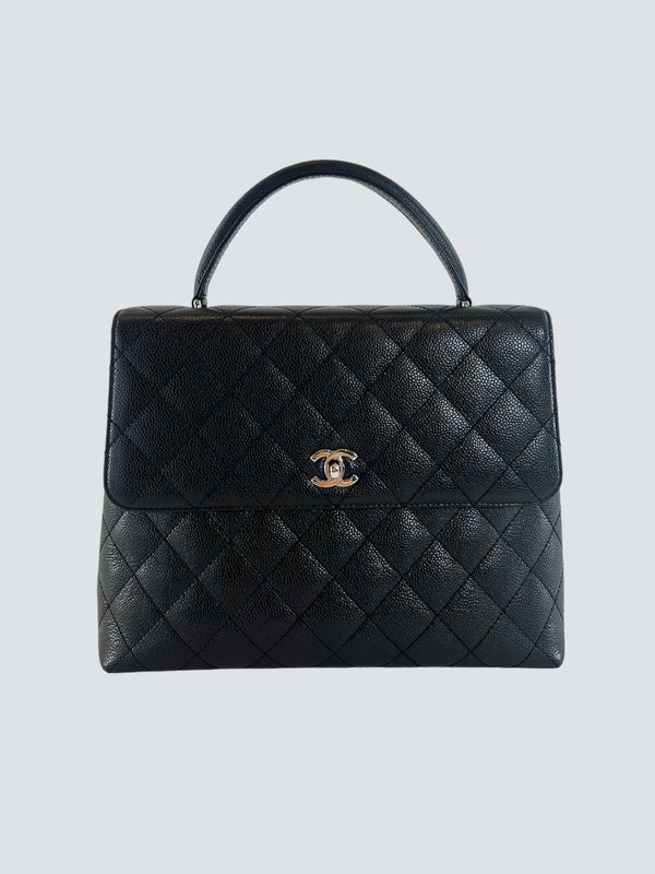 Chanel Black Caviar Leather "Kelly" Top Handle Bag