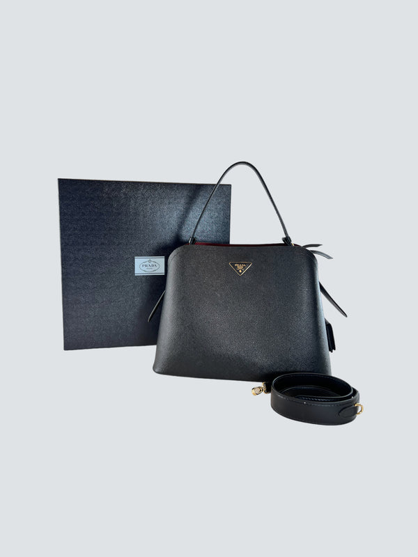 Prada Black Saffiano Leather Matinee Shoulder Bag