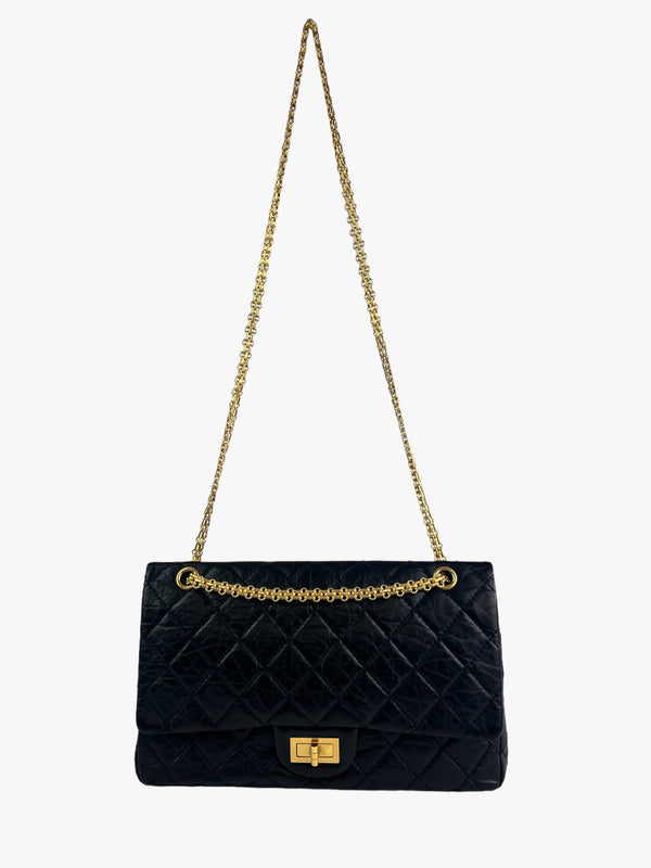 Chanel Black Calfskin Leather Jumbo 2.55 Reissue With Gold Hardware