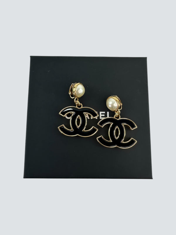 Chanel Gold & Black CC Clip On Earrings