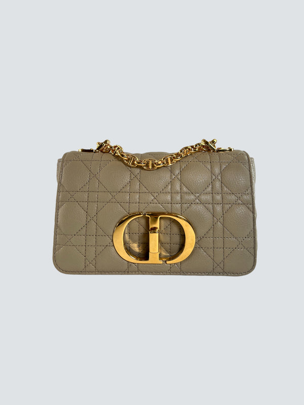 Christian Dior Taupe Quilted Leather Small Caro Shoulder Bag