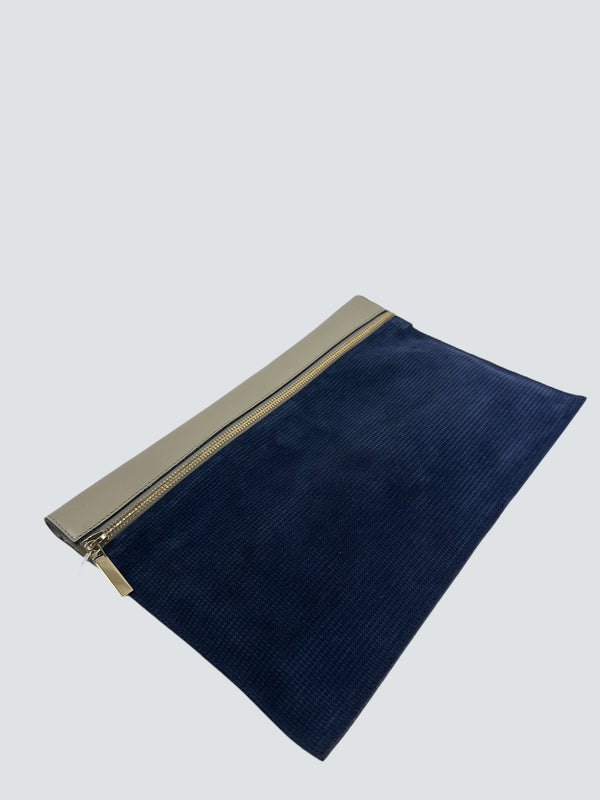 Victoria Beckham Navy Suede & Cream Leather Clutch