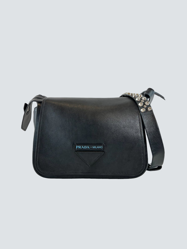 Prada Black Concept Flap Leather Shoulder Bag