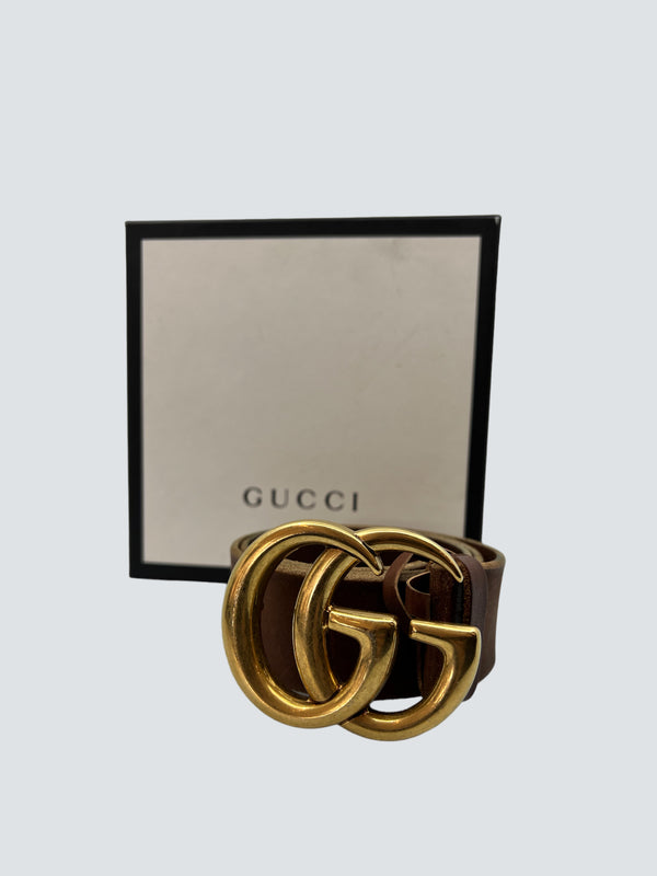 Gucci Brown Leather GG Marmont Belt - 75/30 - 4cm wide